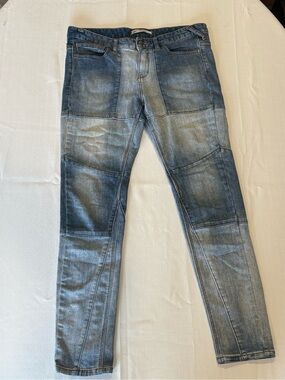 Free People Patch-Panel Skinny Jeans in Faded Blue